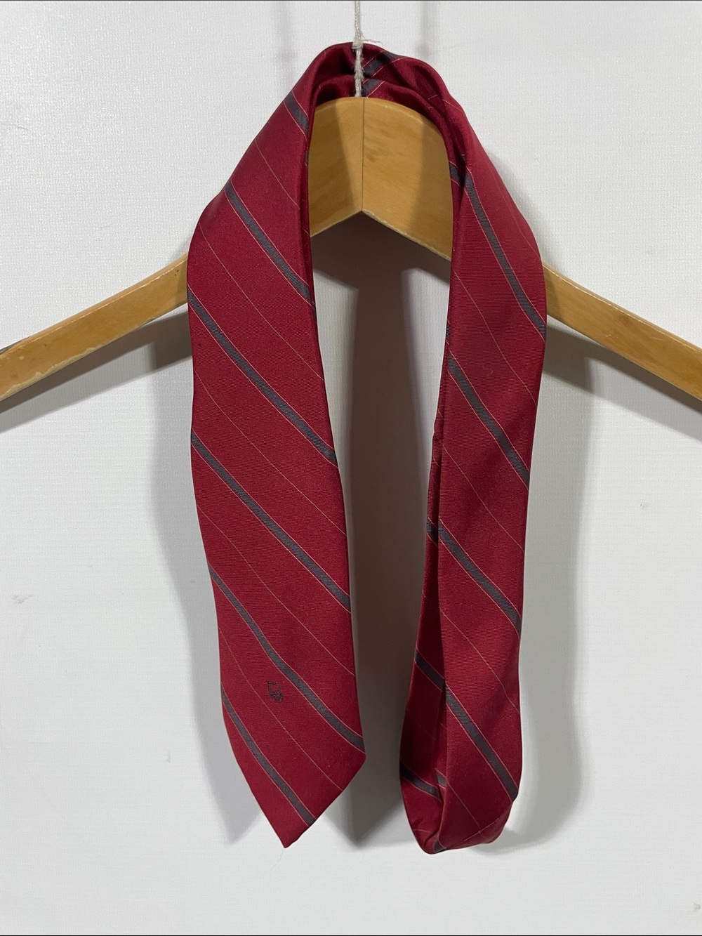 Dior Burgundy and Gray Striped Silk Tie